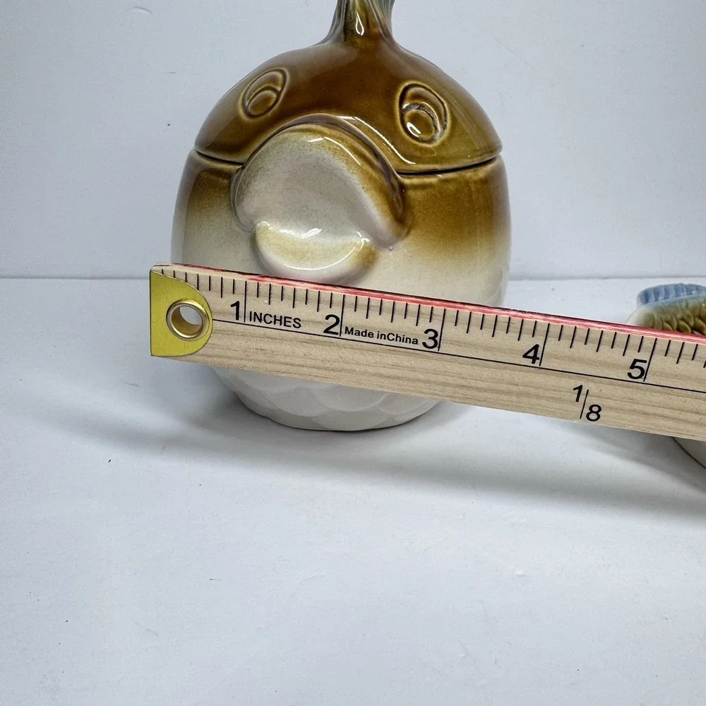 Vintage Fish‎ Shaped Sugar Bowl Lid Plate Set Ceramic Japan Style Kitchen